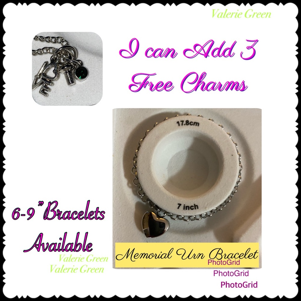 Heart Memorial Urn Bracelet 6”-9”